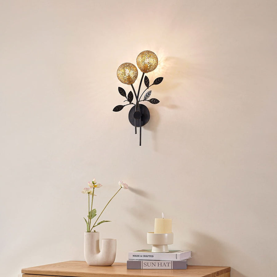 Applique murale Evory en métal, noir et doré, 2 lumières, hauteur 43,5 cm