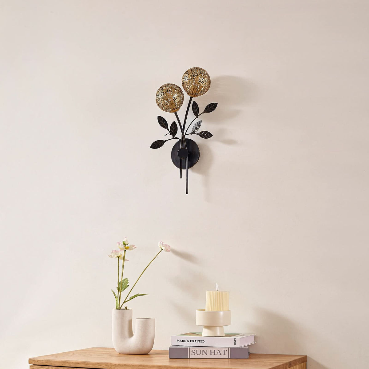 Applique murale Evory en métal, noir et doré, 2 lumières, hauteur 43,5 cm