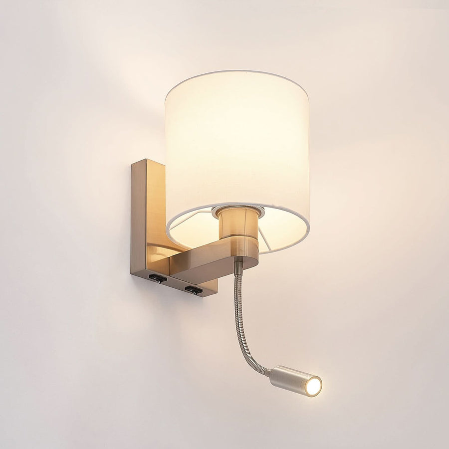 Applique murale Brinja en tissu, nickel satiné et blanc, hauteur 45,4 cm
