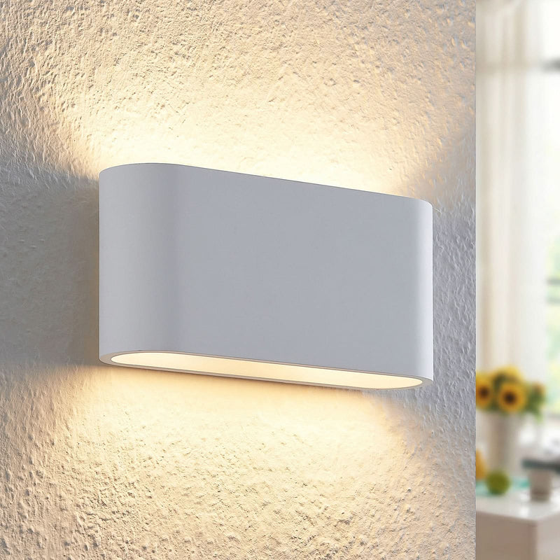 Applique murale Mavora en plâtre, blanc, 2 lumières, hauteur 12 cm, 5 W, largeur 25 cm