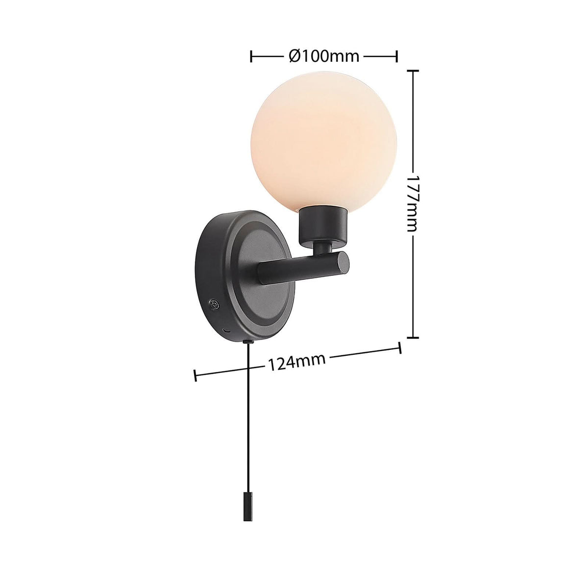 Applique murale Zaniba en verre, noir mat, hauteur 17,7 cm, IP44