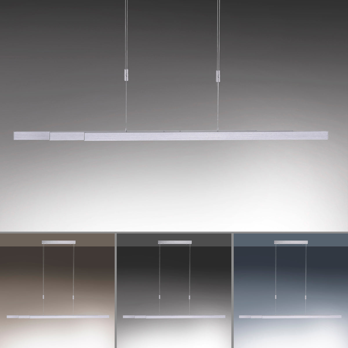 Planche comparative montrant trois températures de couleur différentes sous le luminaire.