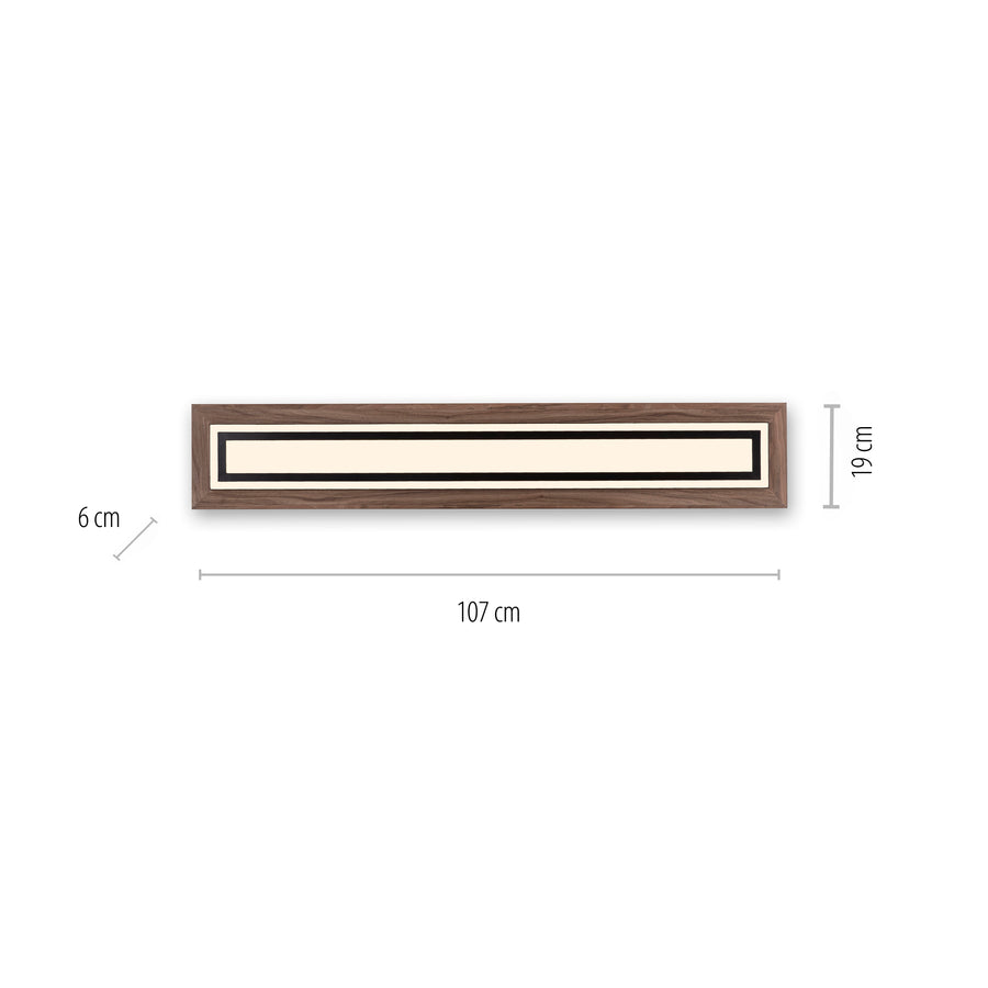Schéma coté : longueur 107 cm, largeur 19 cm, épaisseur 6 cm.