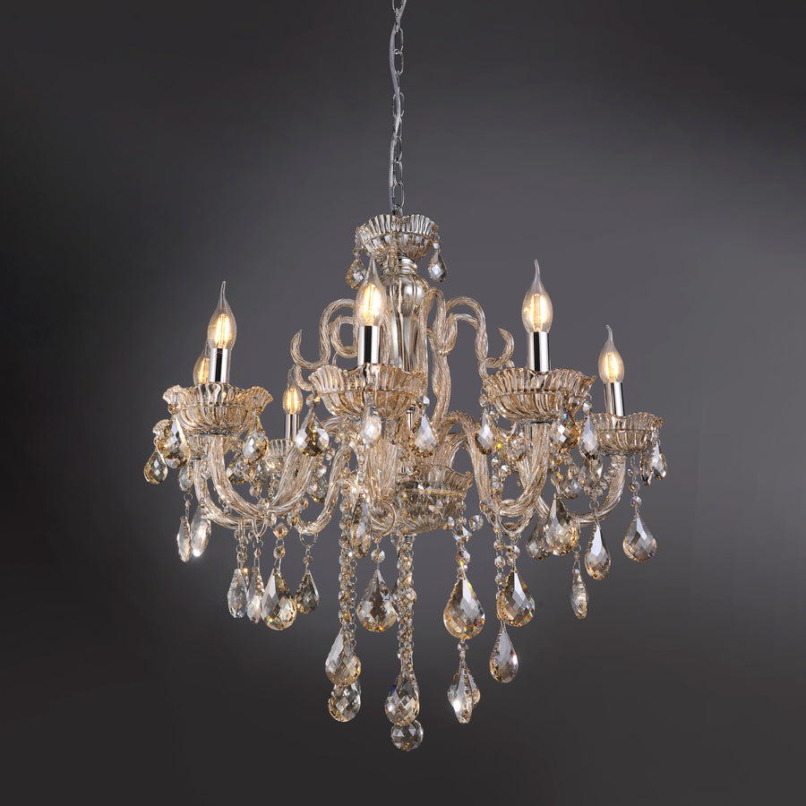 Suspension Gracia 8 lumières laiton, cristal