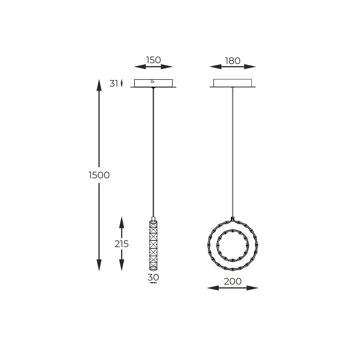 Suspension Girona dorée, cristal, L 18 cm