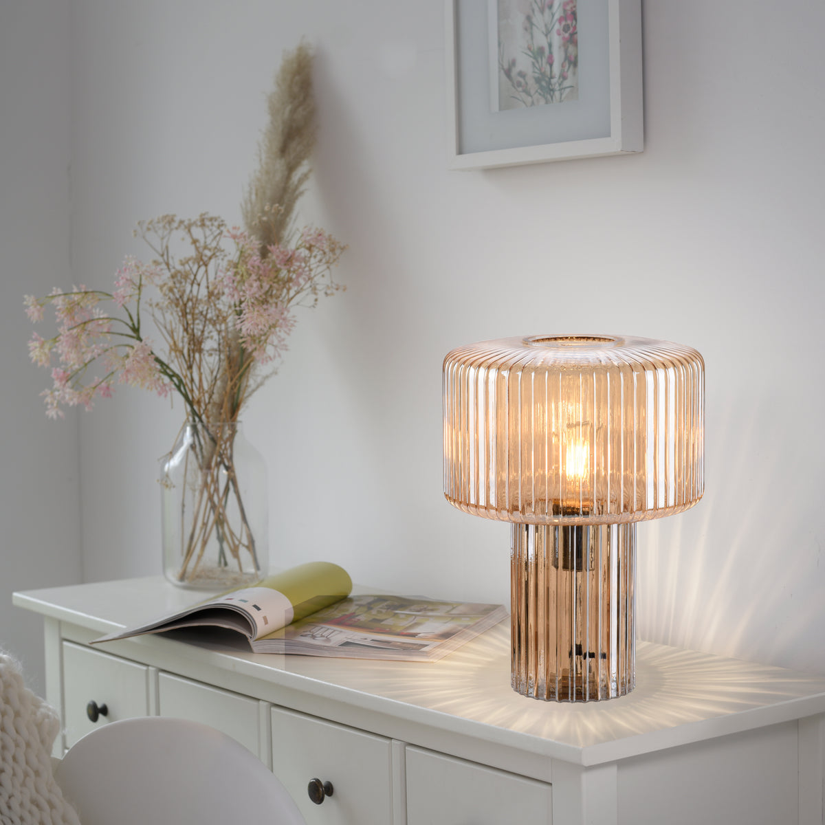 Lampe à poser Fungus ambrée, verre