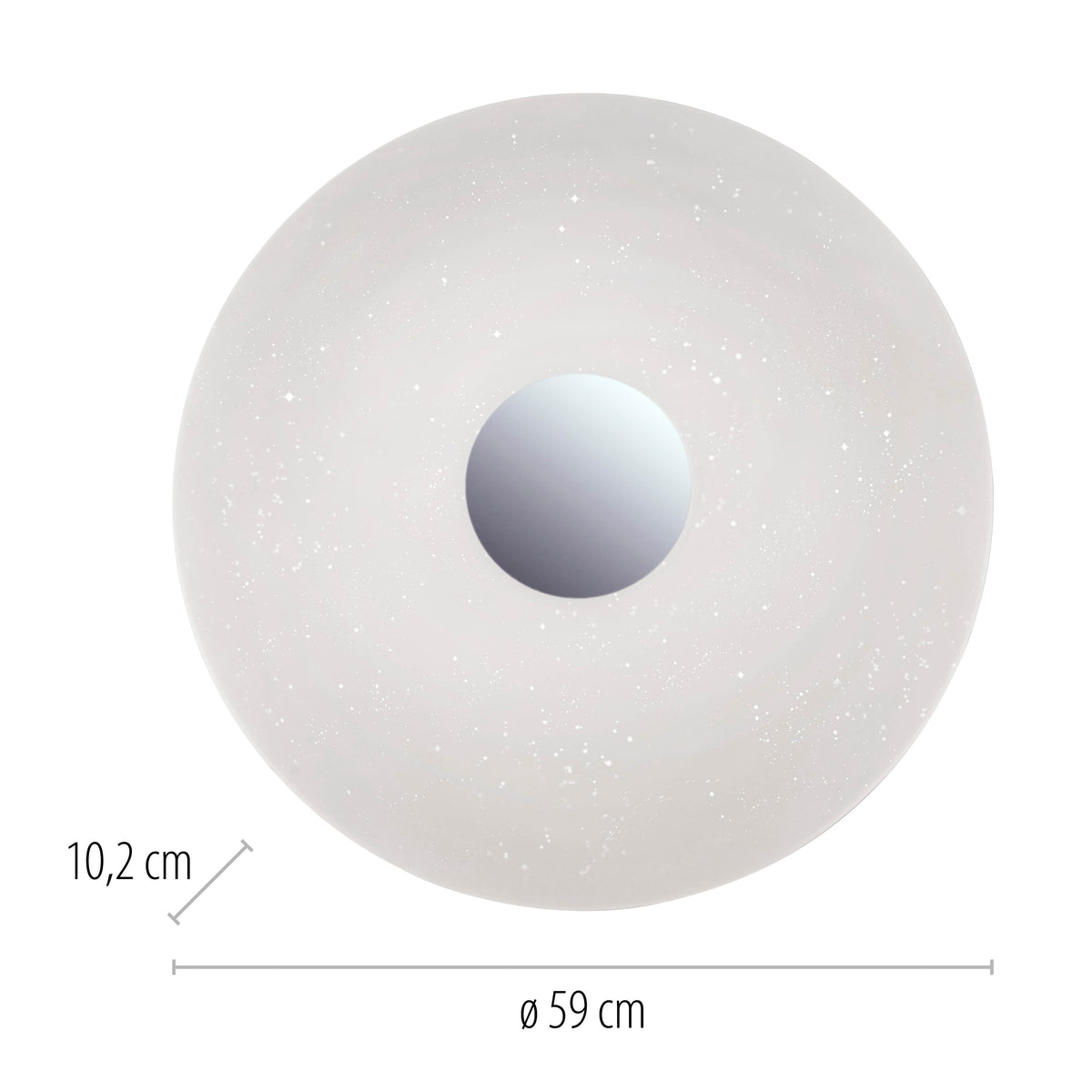 Schéma de dimensions du plafonnier rond avec diamètre 59 cm et hauteur 10,2 cm