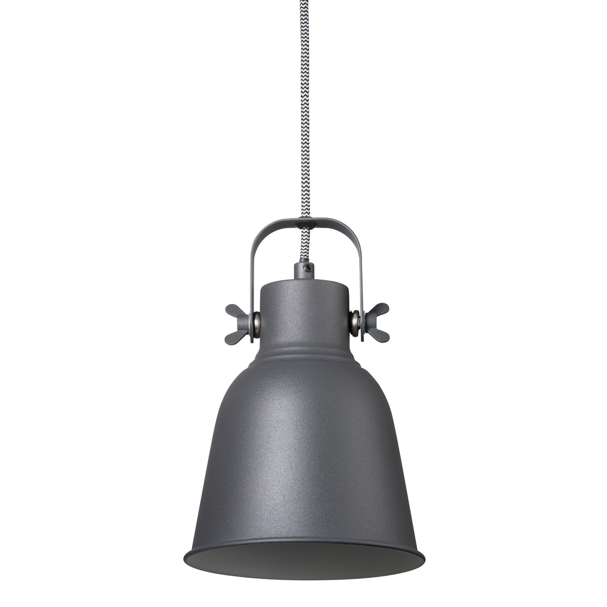 Détail de l'abat-jour conique gris anthracite, bord inférieur et intérieur clair.