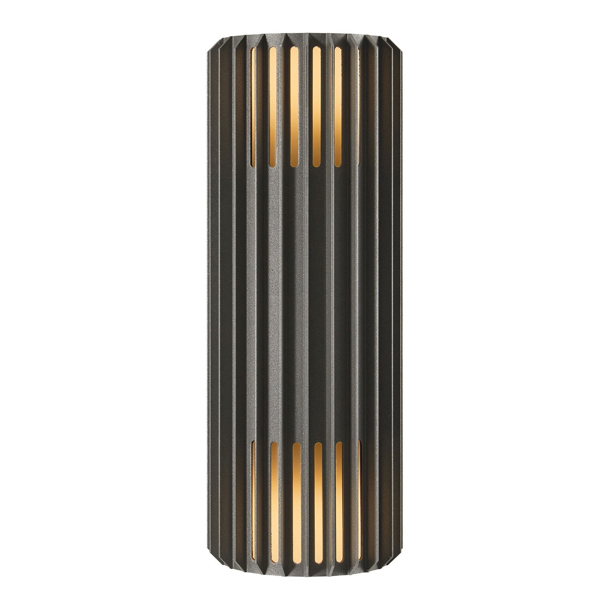 Face avant du luminaire cylindrique cannelé avec fentes lumineuses dorées verticales