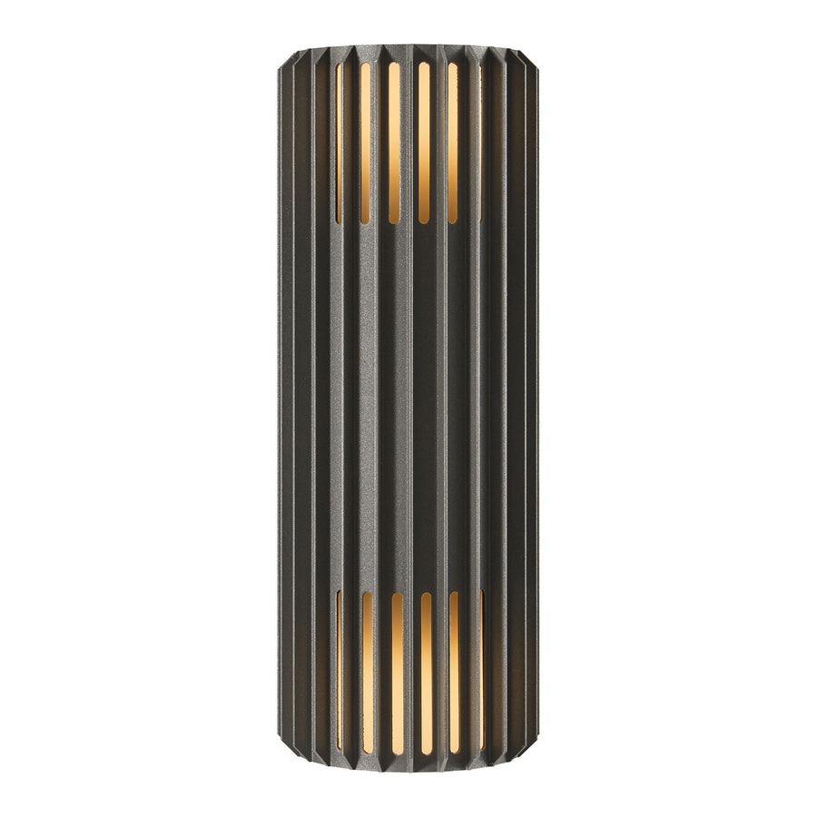 Face avant du luminaire cylindrique cannelé avec fentes lumineuses dorées verticales