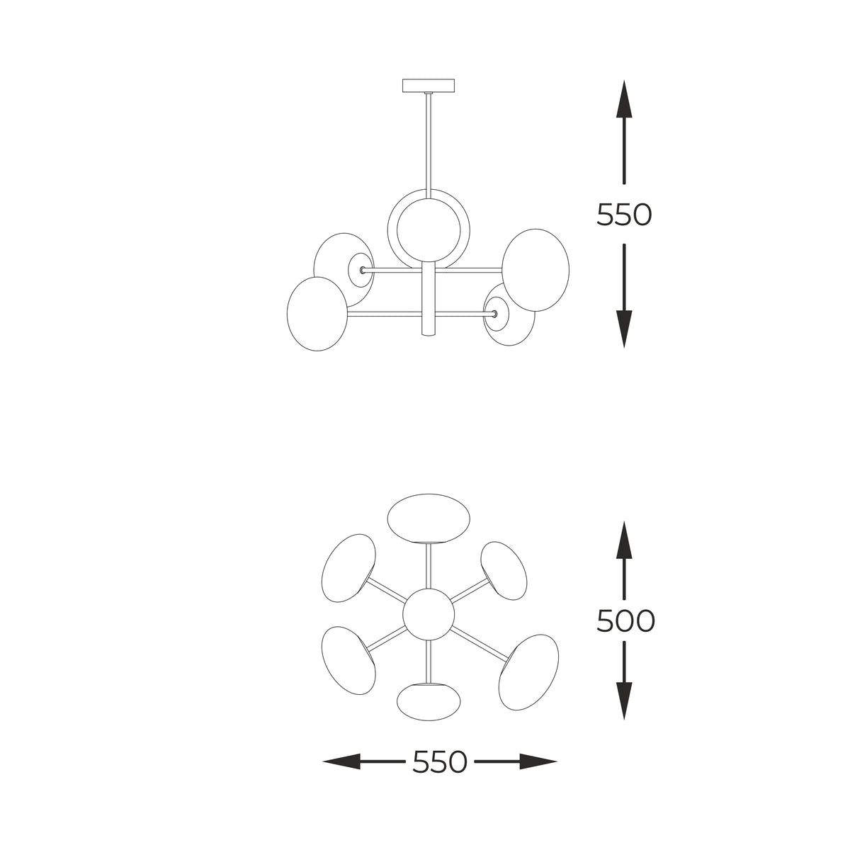 Schéma de dimensions du luminaire avec hauteur et largeur cotées à 550 mm.