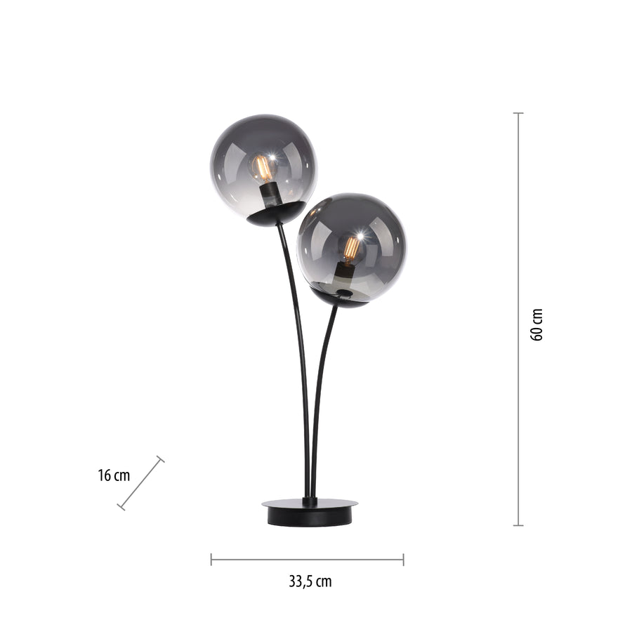 Lampe à poser Big Widow 2 lumières noire, verre