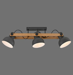 Plafonnier Cup 2.0 3 lumières noir et bois