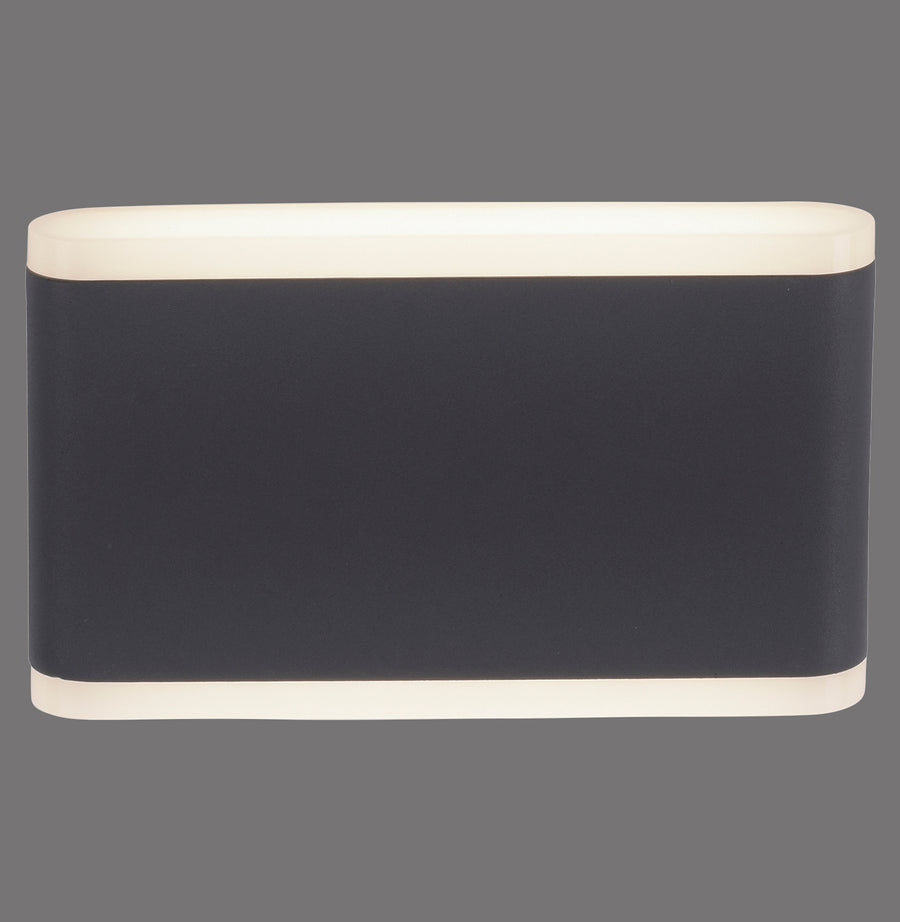 Vue de face de l'applique murale anthracite avec diffuseurs blancs haut et bas.