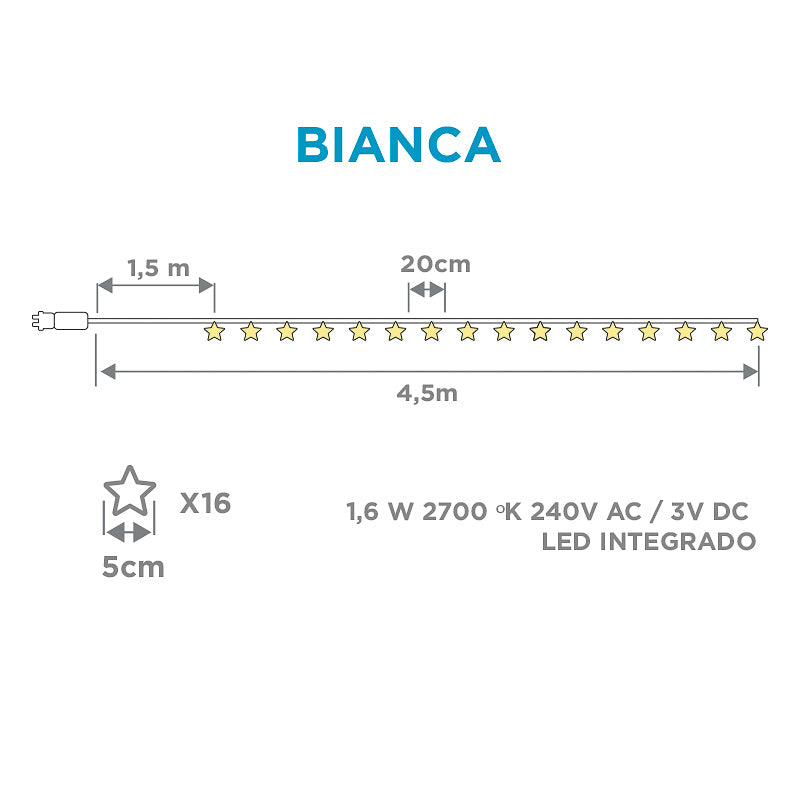 Guirlande d'extérieur Bianca, 16 étoiles