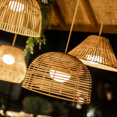 Rope and wood pendant lights