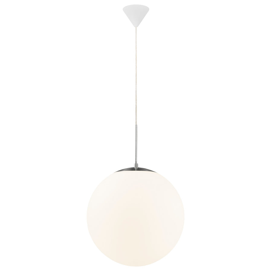 Vue d'ensemble du luminaire suspendu avec câble et rosace conique blanche
