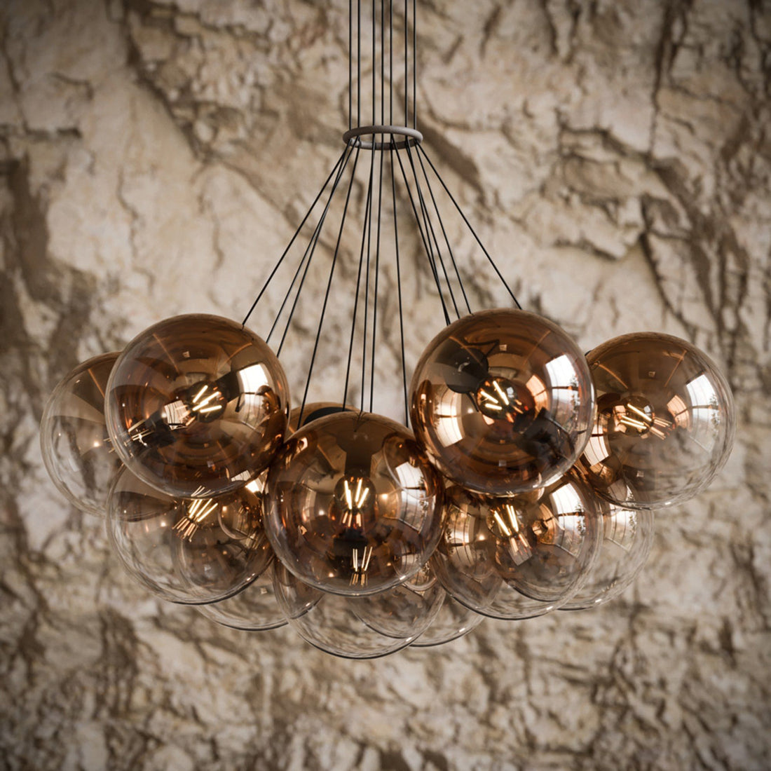 Suspension grappe grande hauteur Orb 13 lumières