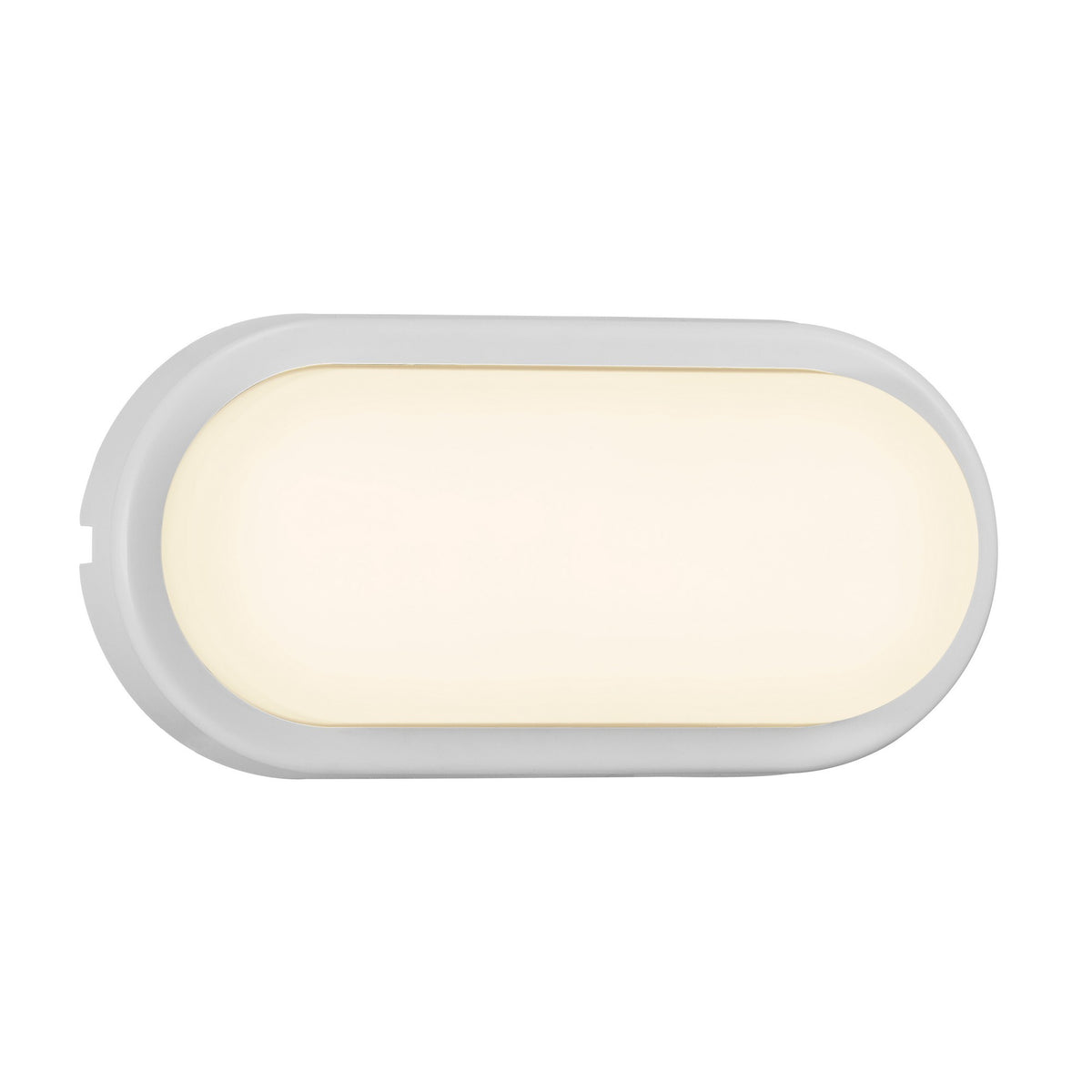 Silhouette ovale du luminaire mural, bordure lisse blanche et diffuseur satiné