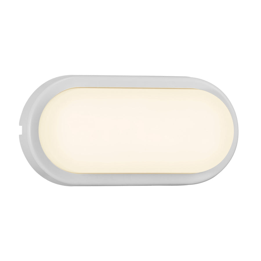 Silhouette ovale du luminaire mural, bordure lisse blanche et diffuseur satiné
