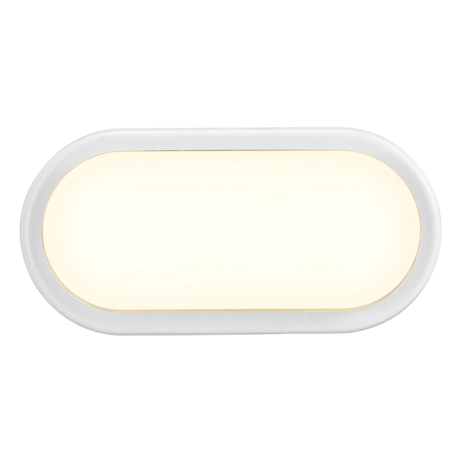 Photo produit de l'applique blanche, face avant éclairée et monture arrondie