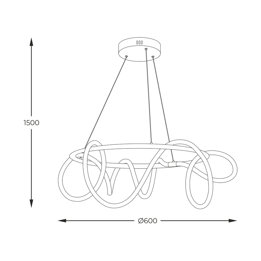 Schéma de dimensions de la suspension : hauteur 1500 mm et diamètre 600 mm