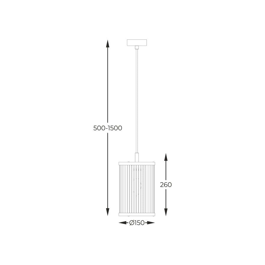 Schéma coté : hauteur réglable 500 à 1500 mm, diamètre 150 mm