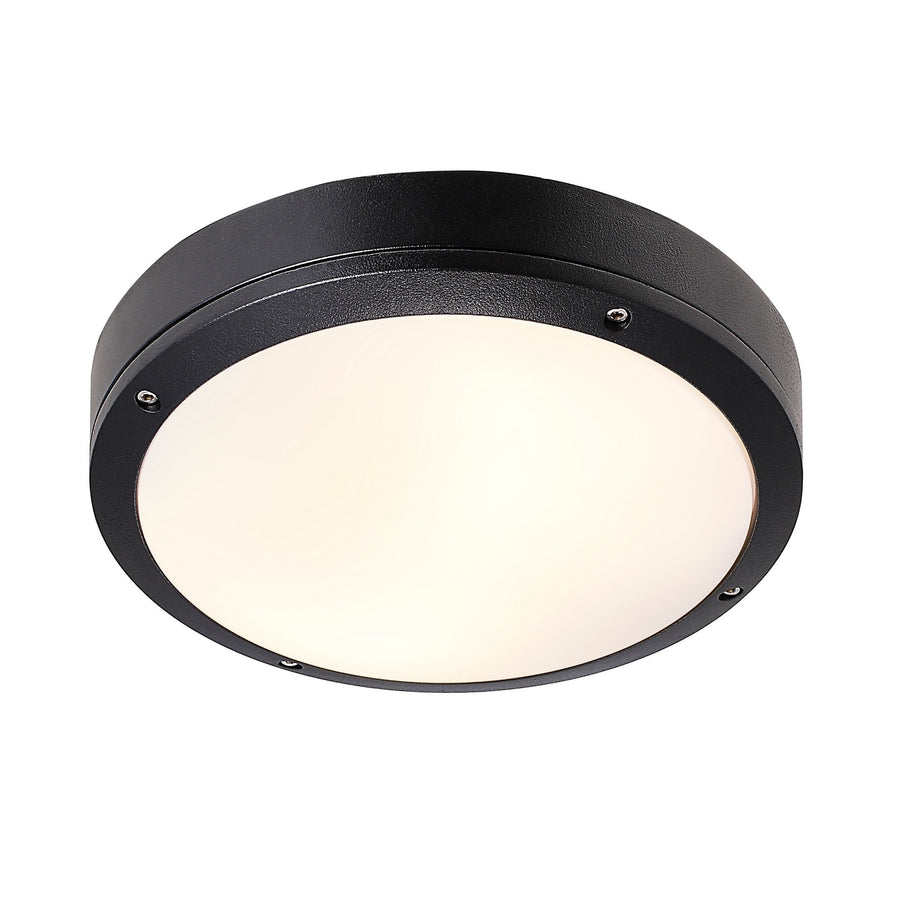 Même luminaire noir présenté de face, montrant le cadre métallique et le verre blanc.