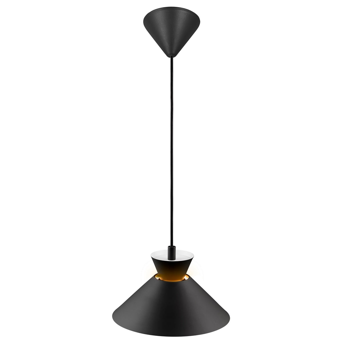 Détail du modèle noir éclairé, intérieur blanc réfléchissant la lumière chaude.
