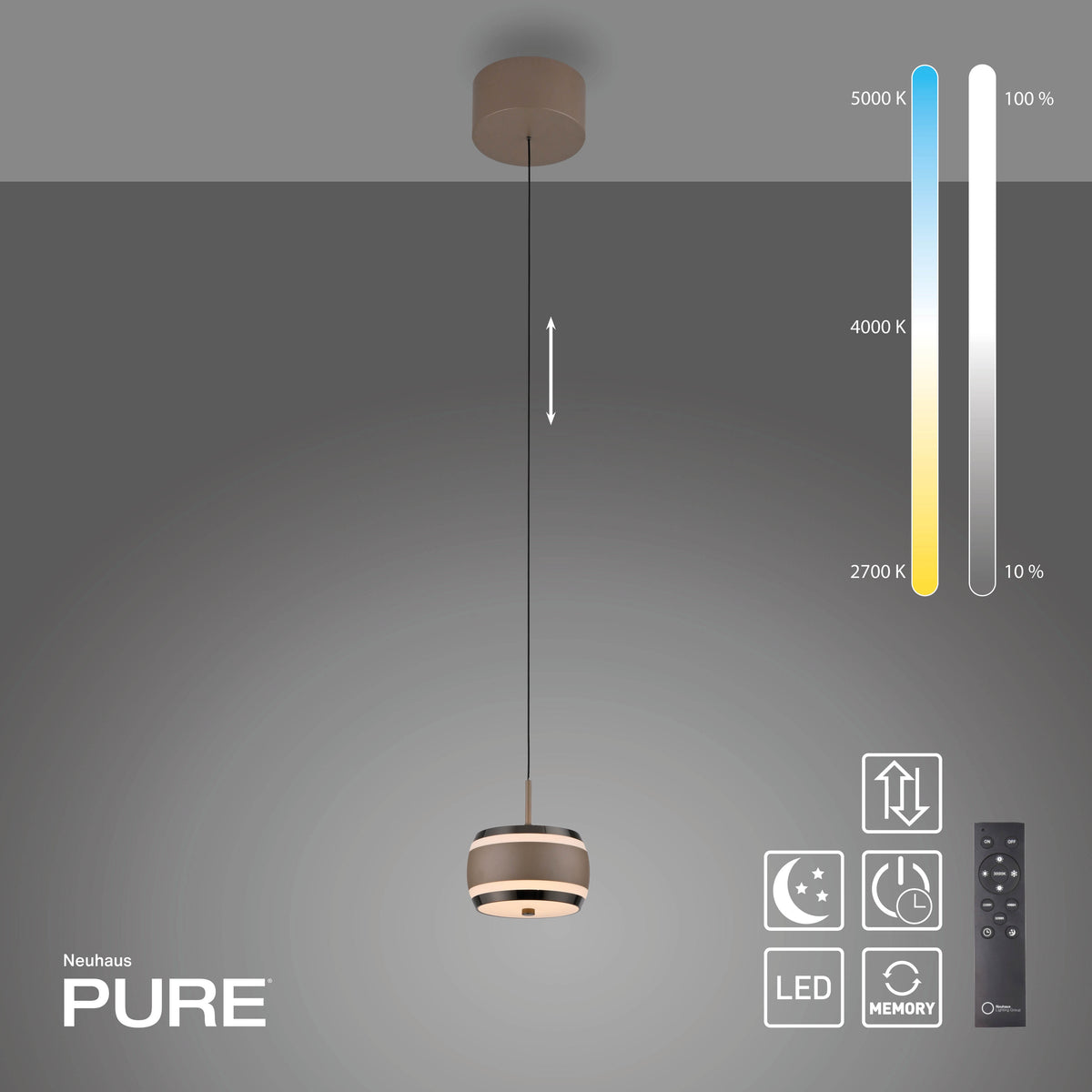 Suspension Pure Falling Rings marron et chromée, P 13 cm