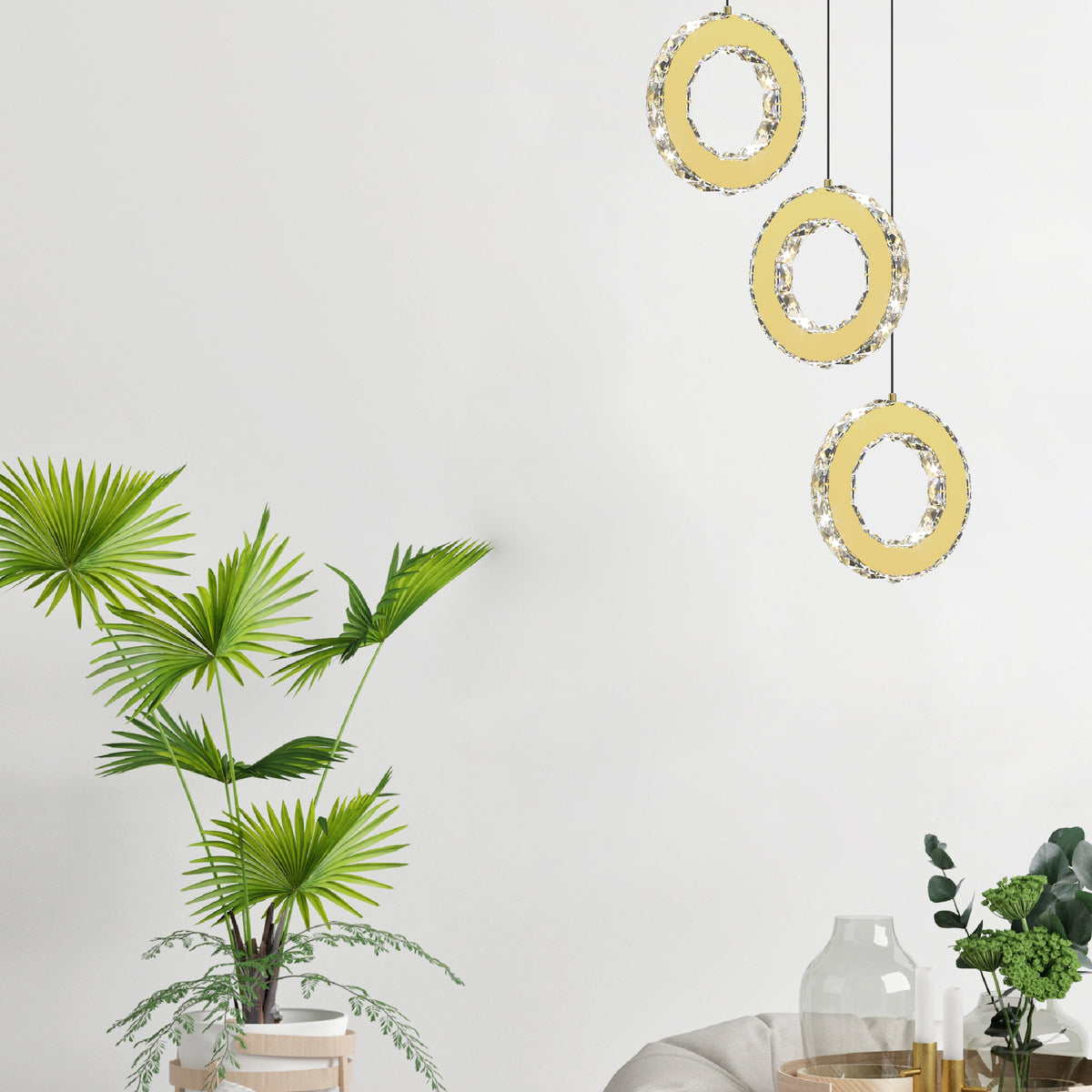 Suspension Girona dorée, cristal, L 18 cm