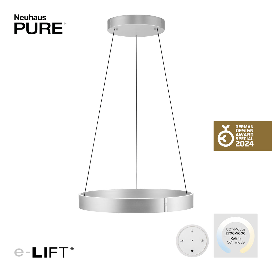 Suspension Pure E-Clipse aluminium, H 350 cm