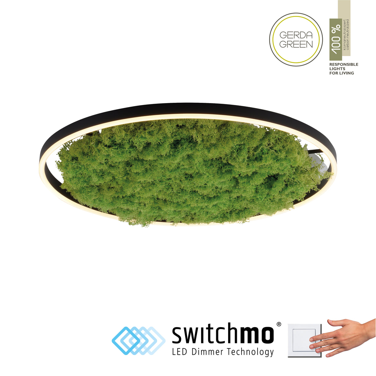 Plafonnier présenté avec labels écologiques et variateur LED