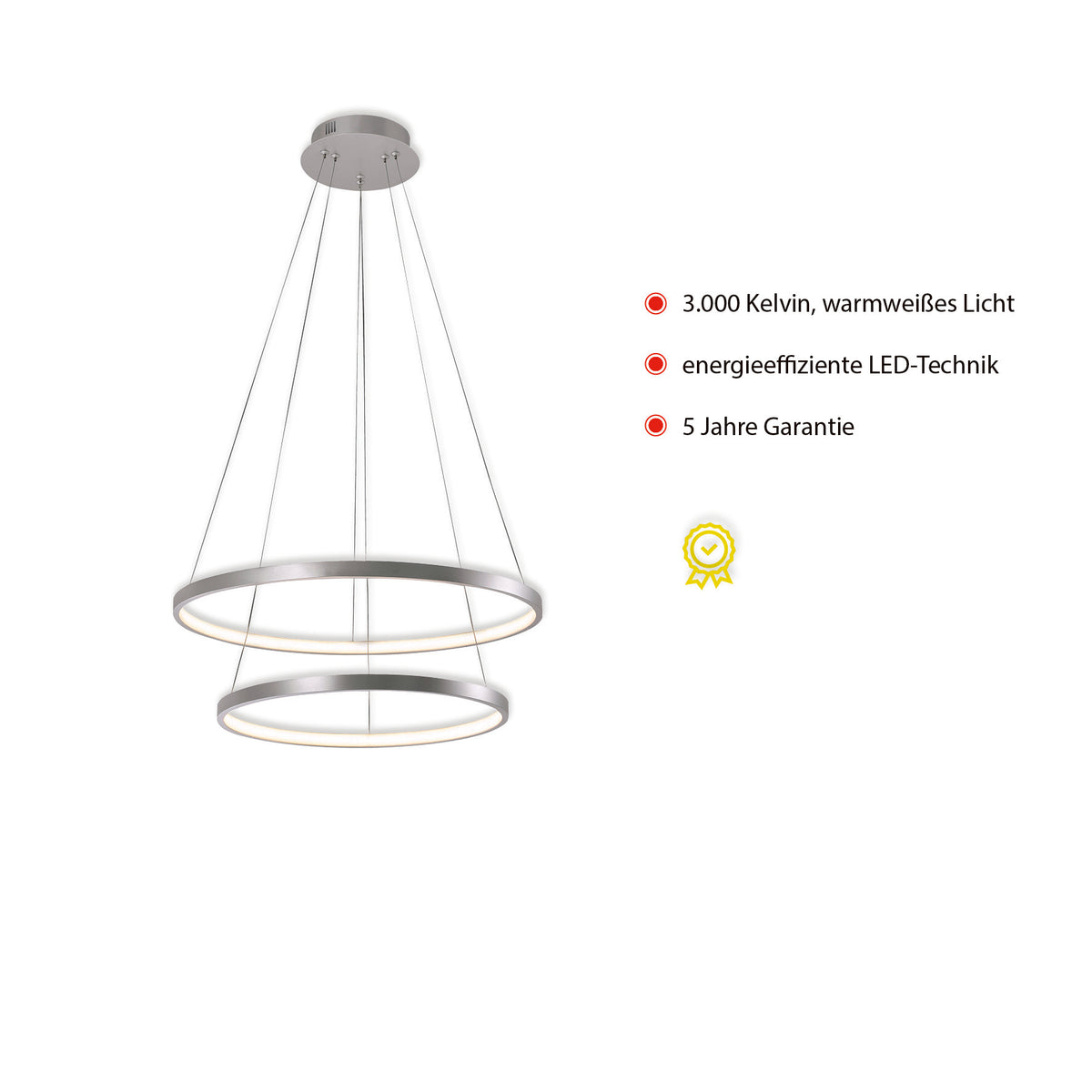Visuel produit avec mentions allemandes sur température de couleur, efficacité LED et garantie