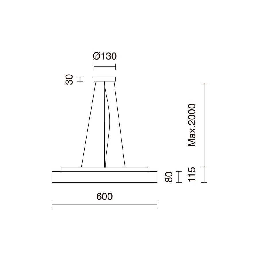Schéma de dimensions du luminaire avec diamètre et hauteur de suspension