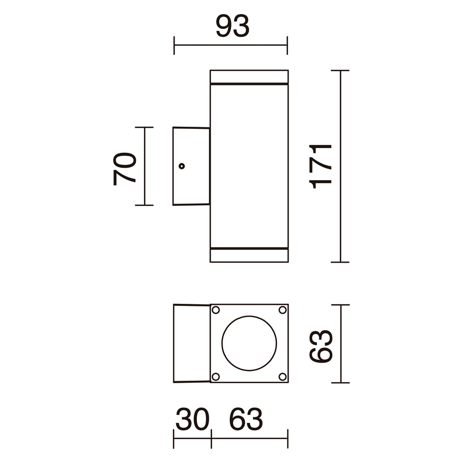 Applique extérieure CUB 2 lumières up-down IP54, H 17,1 cm