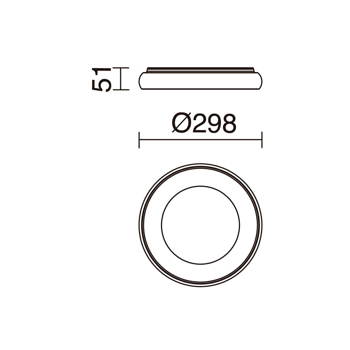 Schéma technique coté : diamètre 298 mm et hauteur 51 mm.