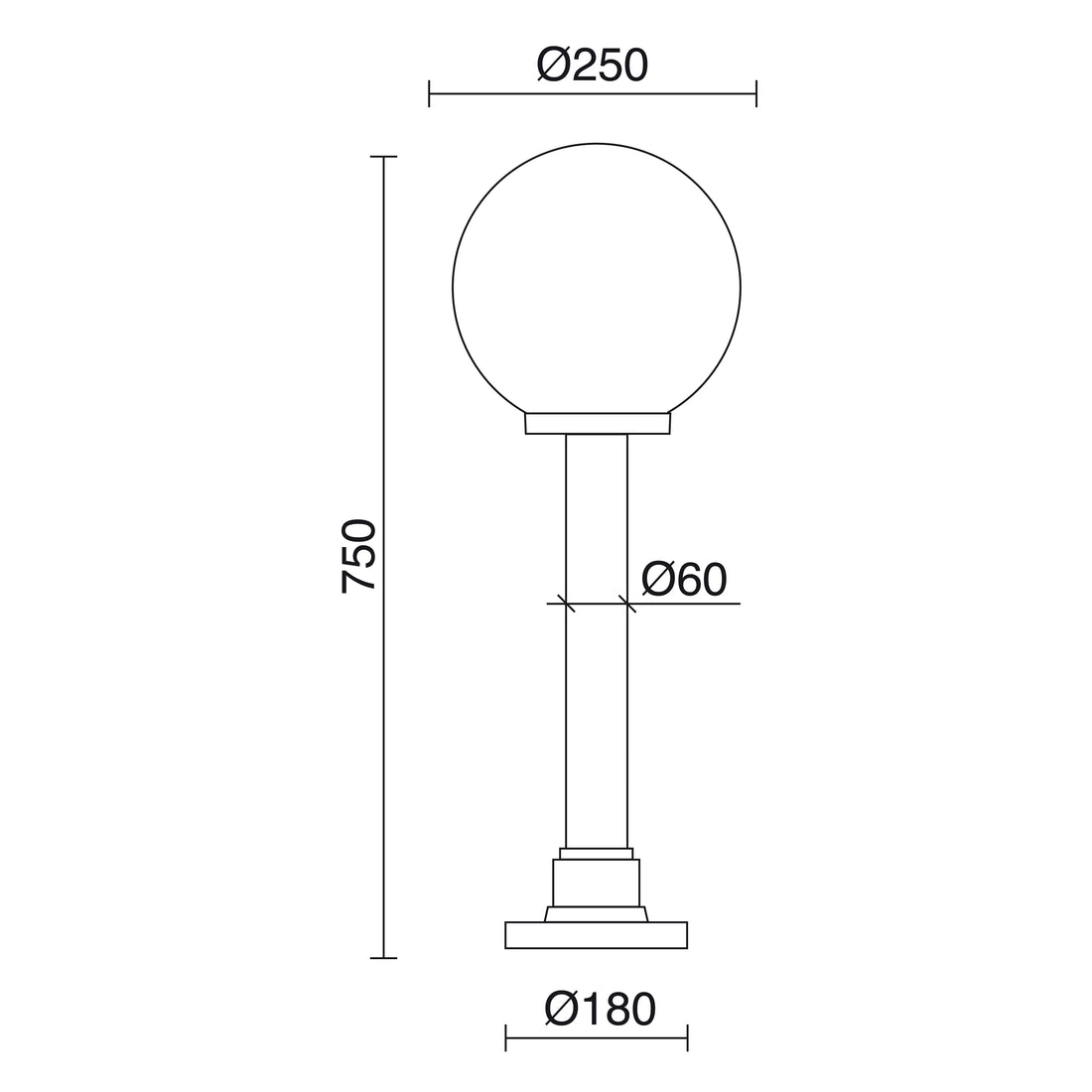 Borne extérieure Indura Globo IP65, noir, H 75 cm