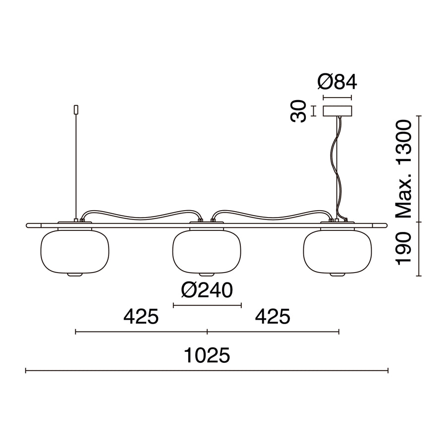 Suspension Krista 3 lumières, H 19 cm