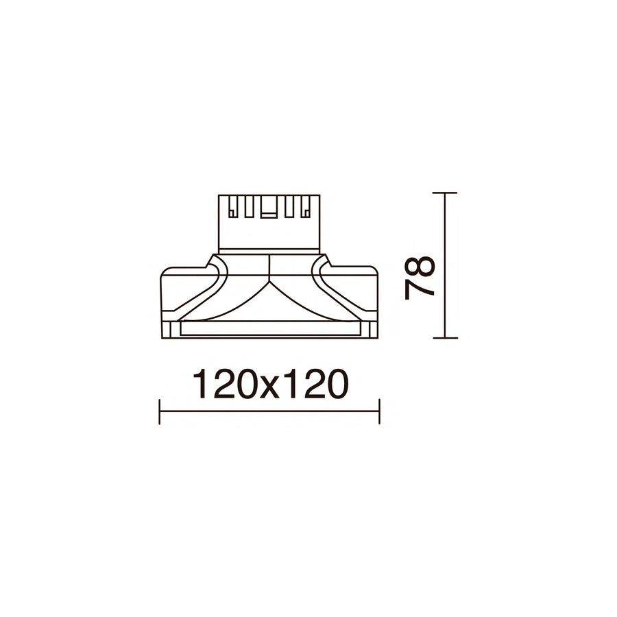 Schéma de dimensions du spot carré 120 x 120 mm et hauteur 78 mm