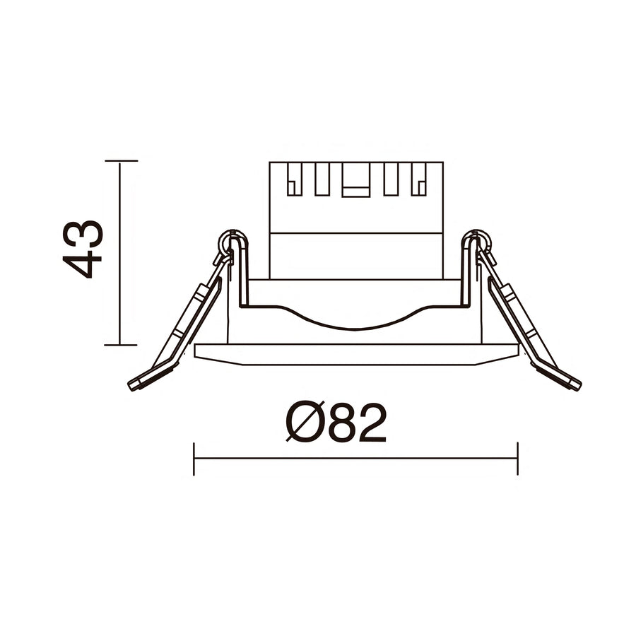 Schéma technique coté montrant un diamètre de 82 mm et une hauteur de 43 mm.