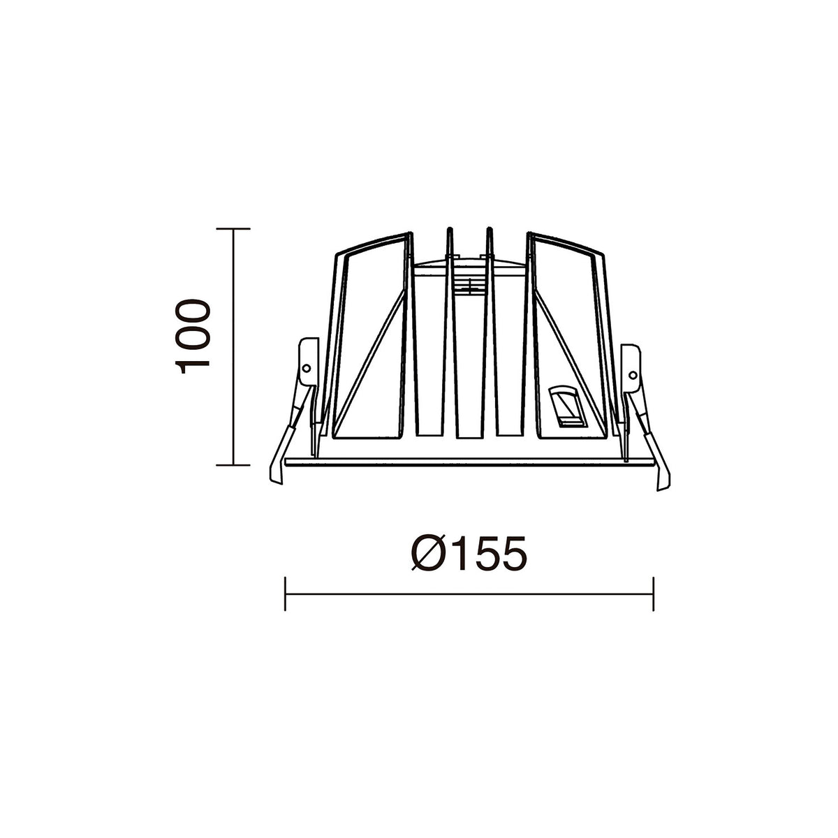 Schéma de dimensions du spot encastrable avec diamètre et hauteur.