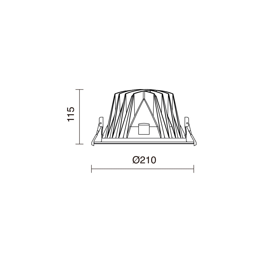Schéma de dimensions du spot avec diamètre 210 mm et hauteur 115 mm