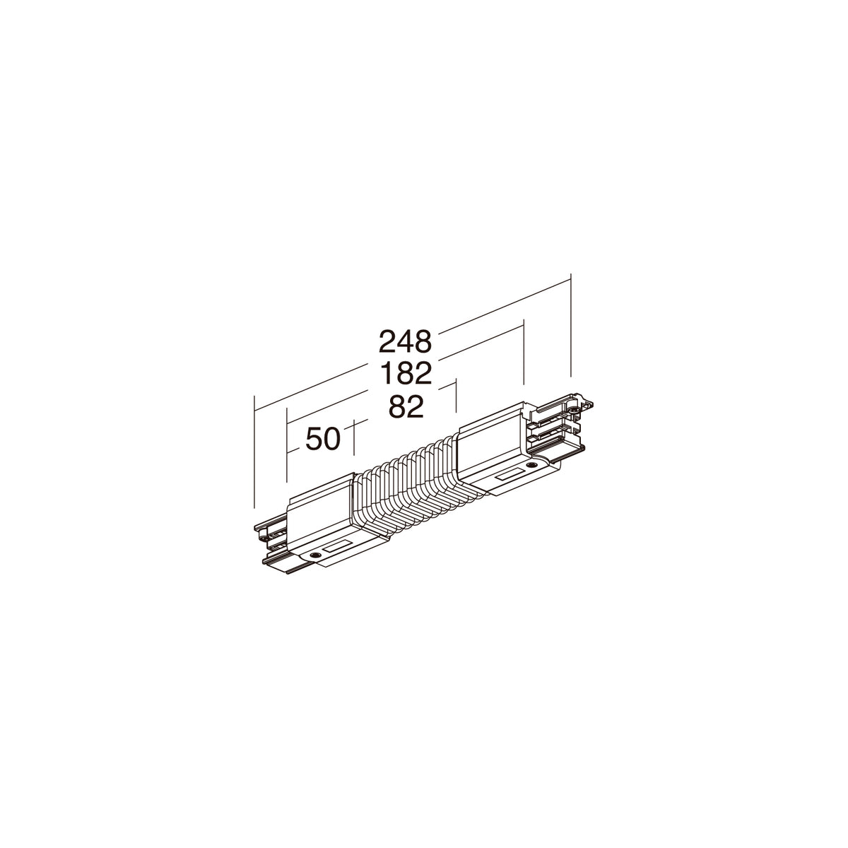 Schéma coté de la jonction flexible avec mesures 50, 82, 182 et 248 mm