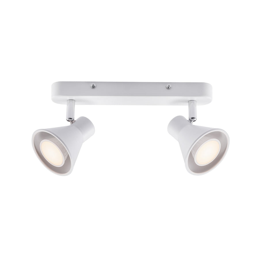 Plafonnier deux spots orientables blanc, vue de face sur fond neutre