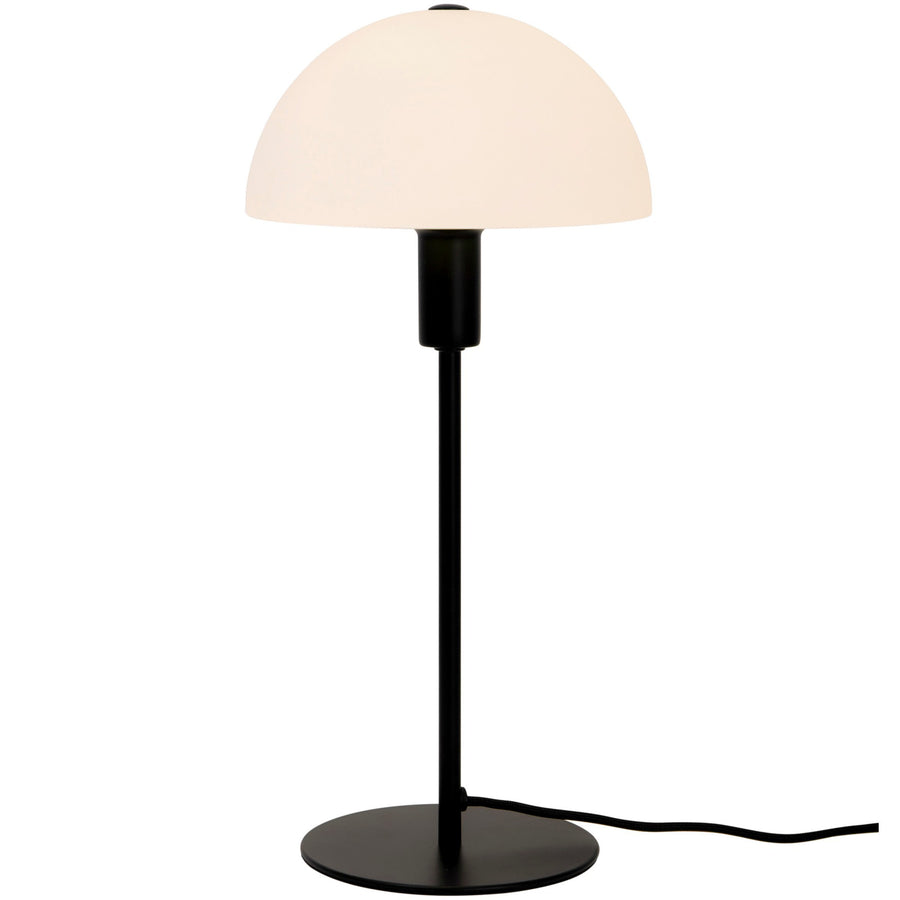Version noire mate du luminaire, pied droit et base ronde plate