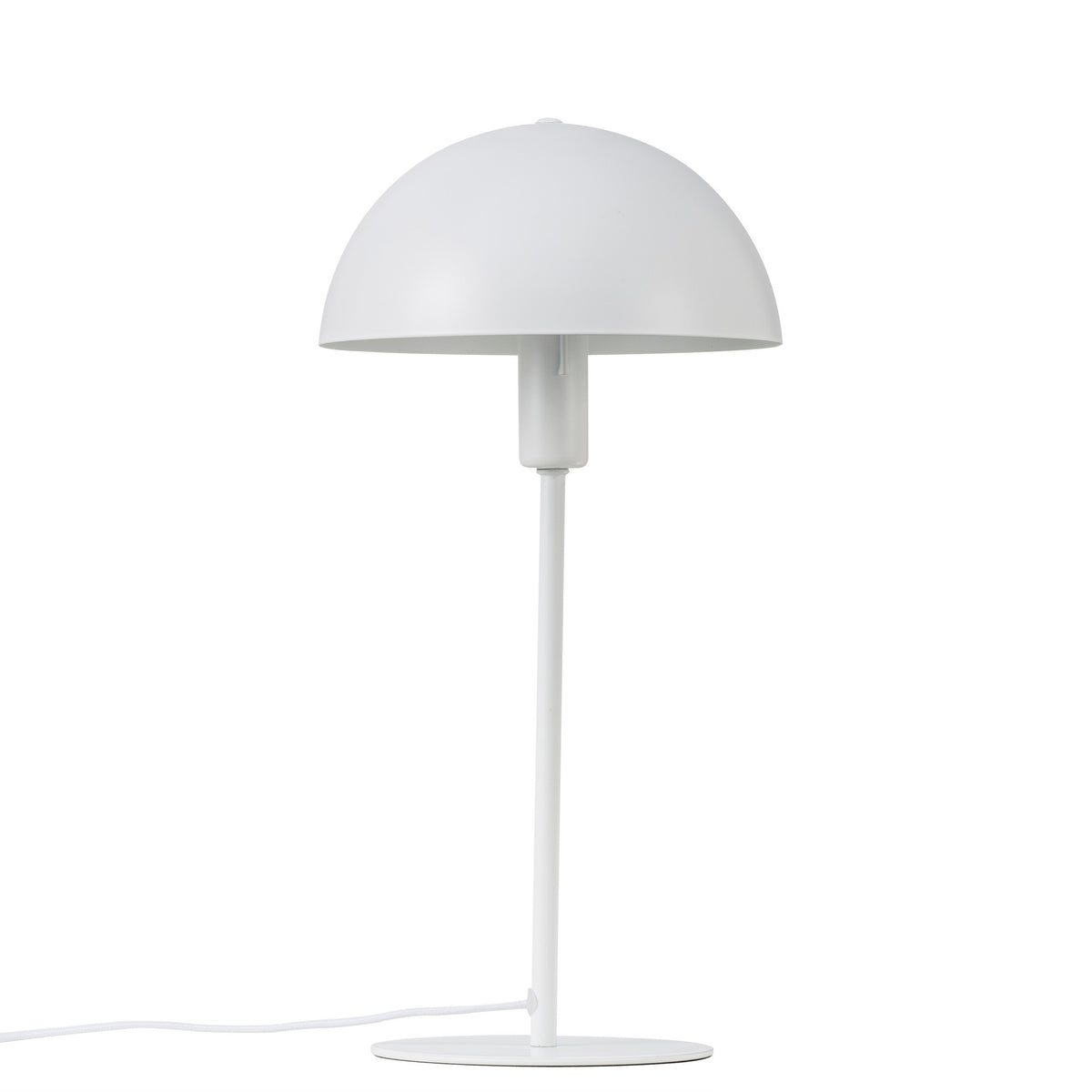 Produit blanc présenté de face, détail du support et de la base ronde plate