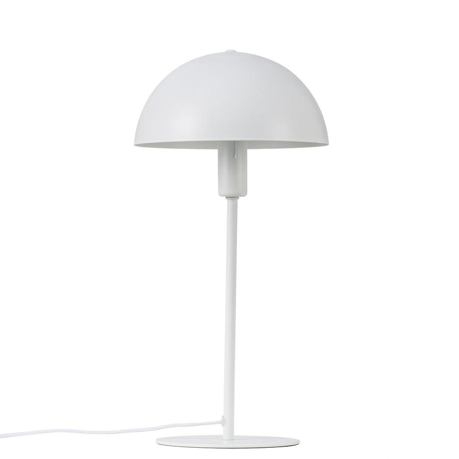 Produit blanc présenté de face, détail du support et de la base ronde plate