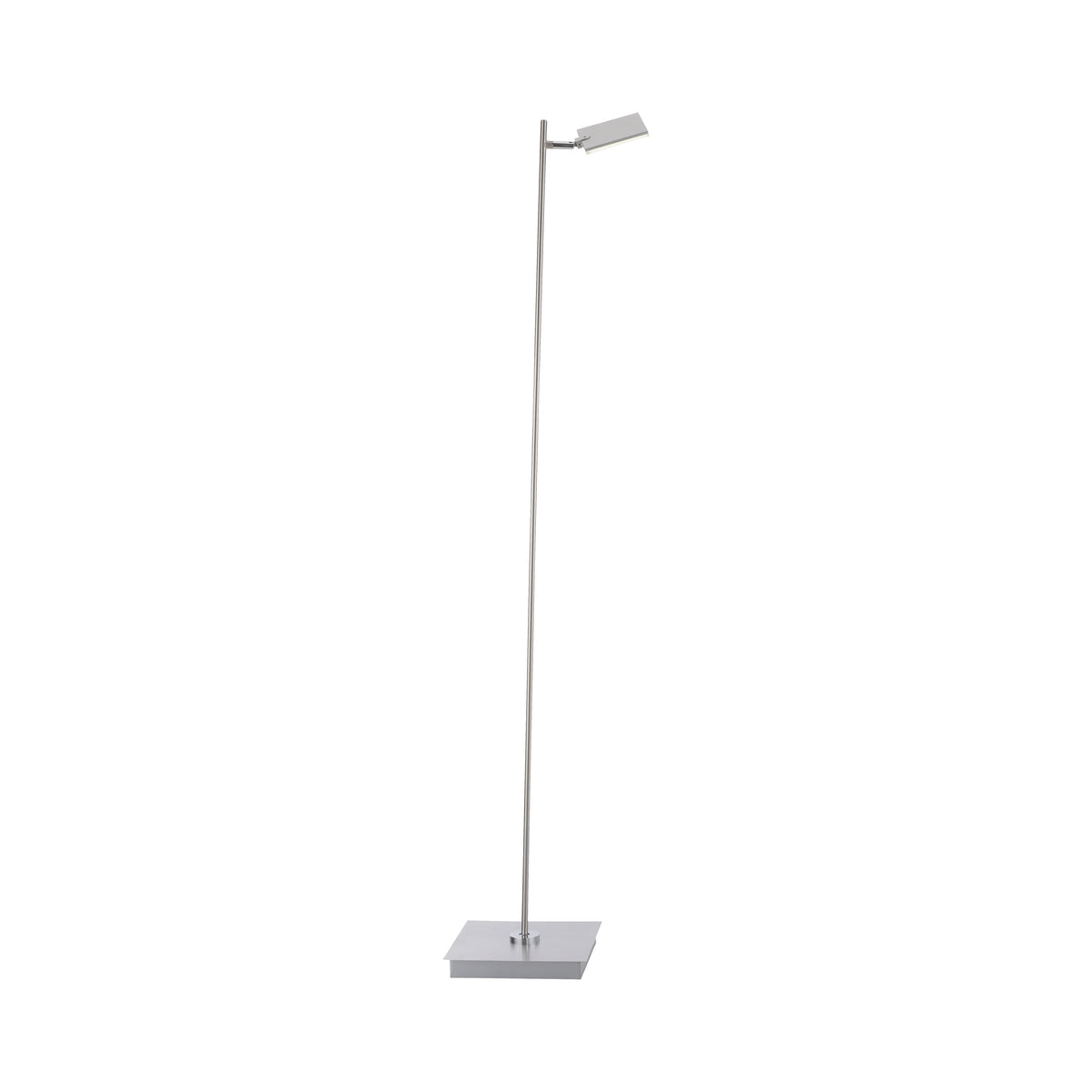Lampadaire design minimaliste sur fond blanc, vu de trois quarts avec socle et tête fins.