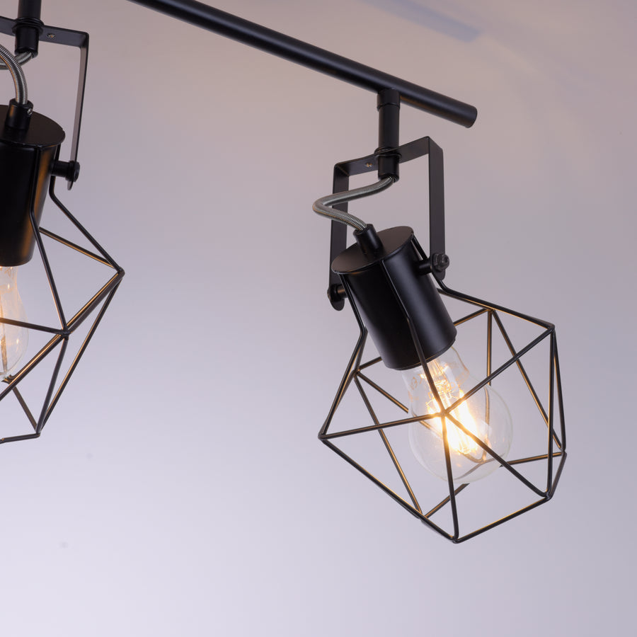 Plafonnier Jaro 4 lumières noir et bois